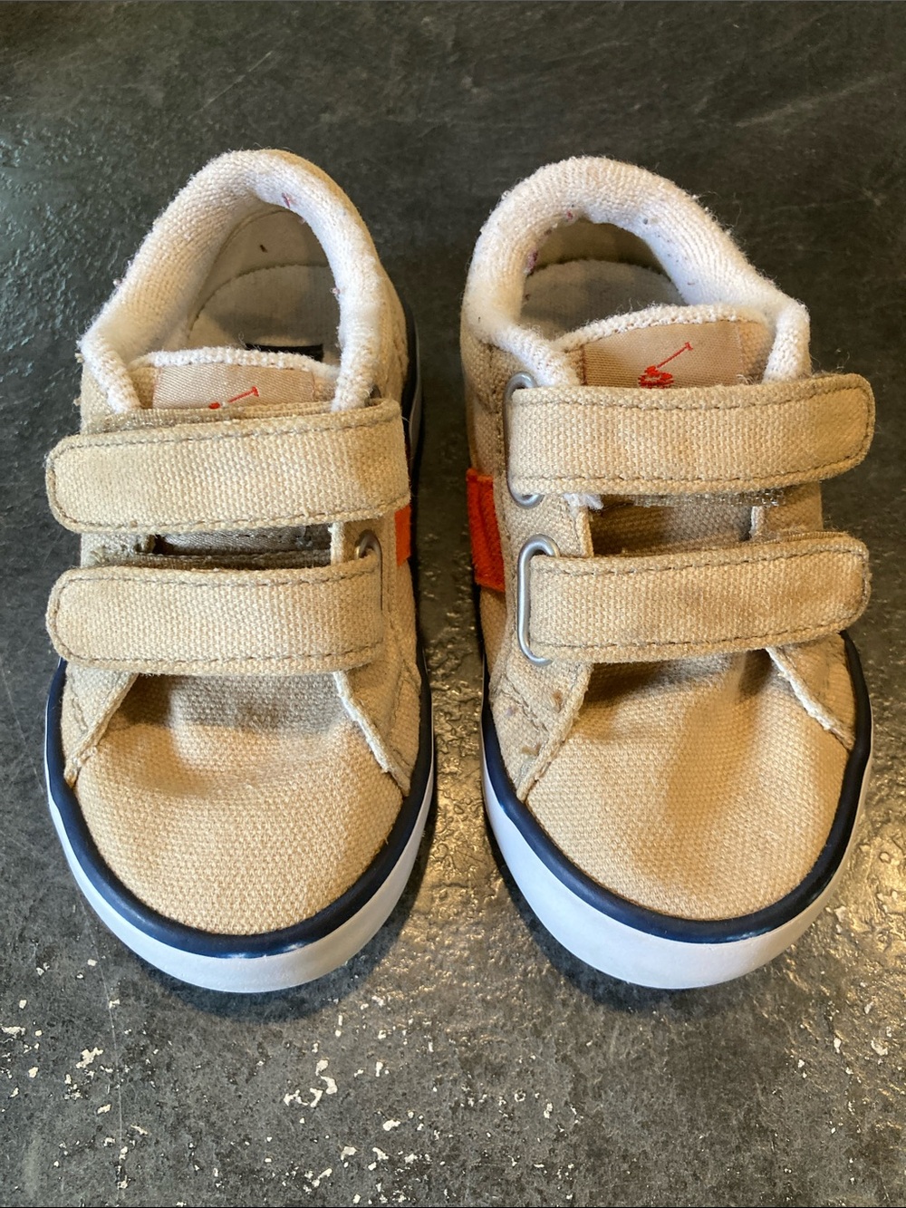 Boys Polo Ralph Lauren tan orange blue sneaker shoes size 5